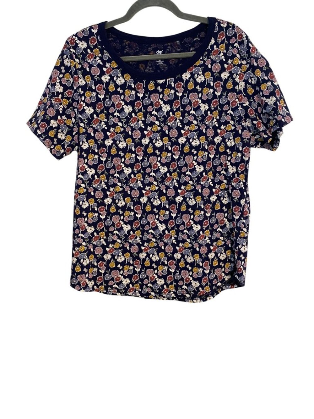 Dip Women's XL Navy Tee Top Boho Floral Organic Cotton Short-Sleeve Cottagecore - Picture 1 of 10